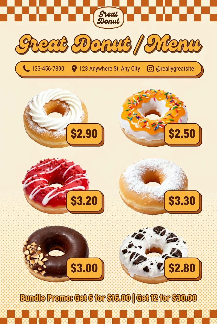 Menu made in the Marketing Studio