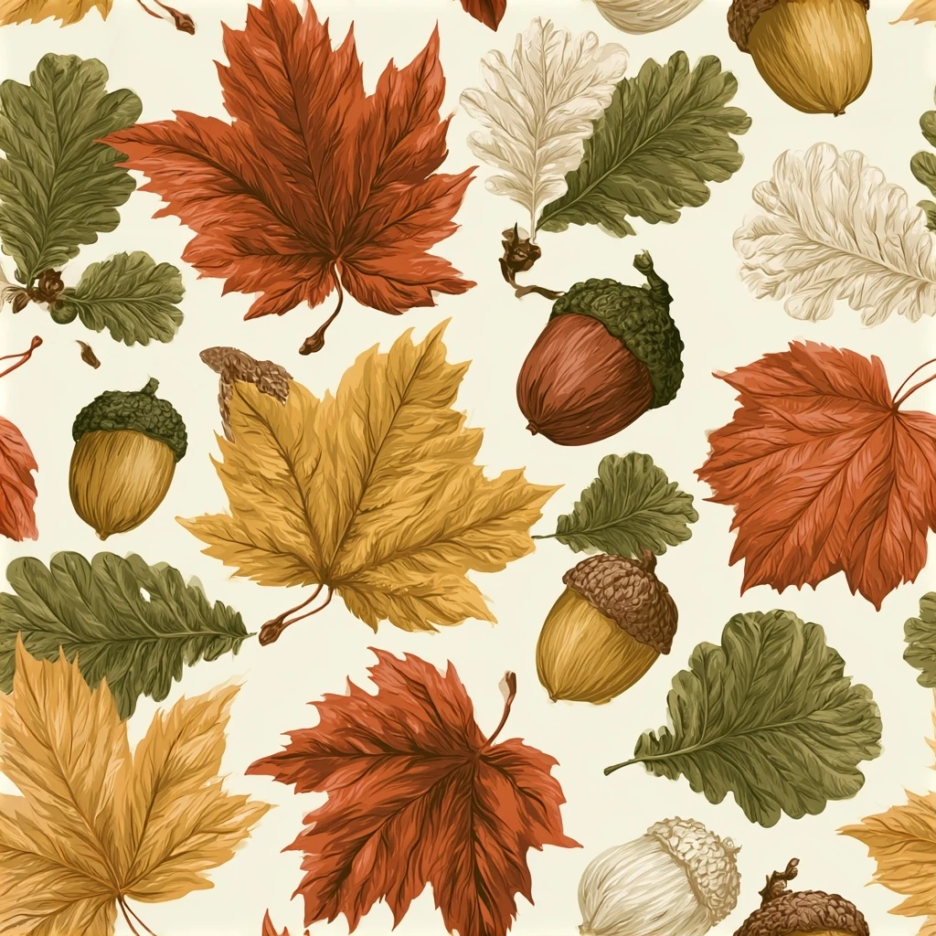 Autumn Maple Acorn Seamless Pattern