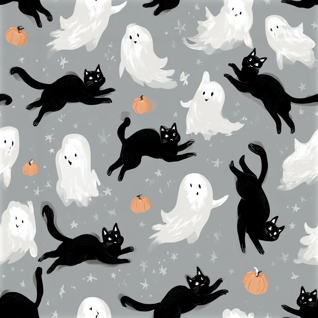 Black Cat Halloween Seamless Pattern