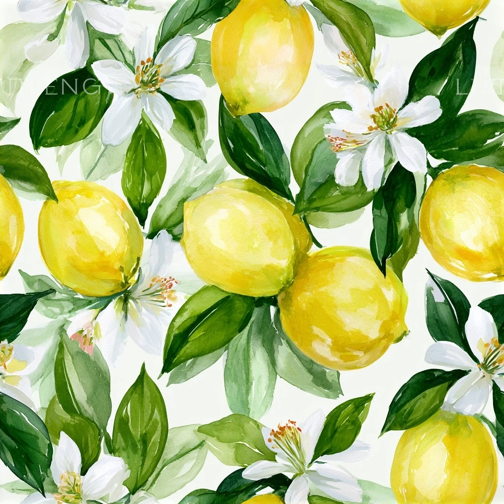 Citrus Lemon Blossom Seamless Pattern