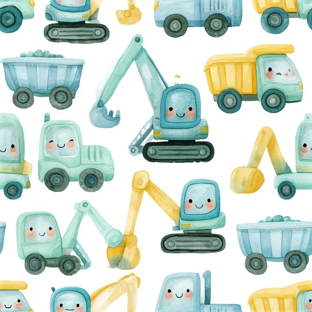 Cute Construction Vehicles Seamless Pattern