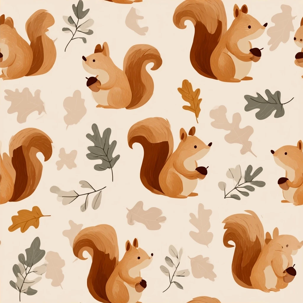 Cute Squirrel Acorn Seamless Pattern