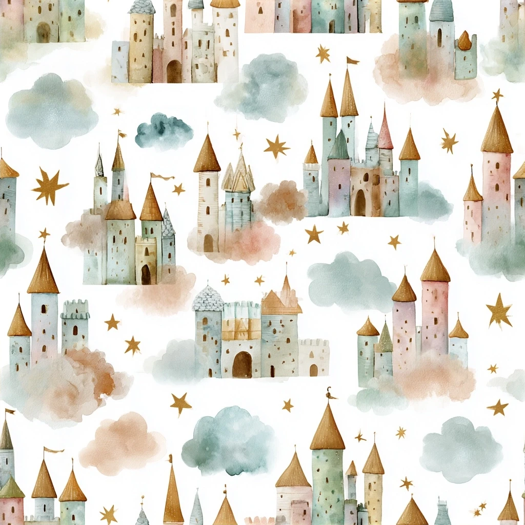 Fairy Tale Castle Seamless Pattern