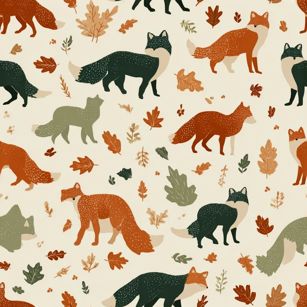 Fox Autumn Leaves Seamless Pattern