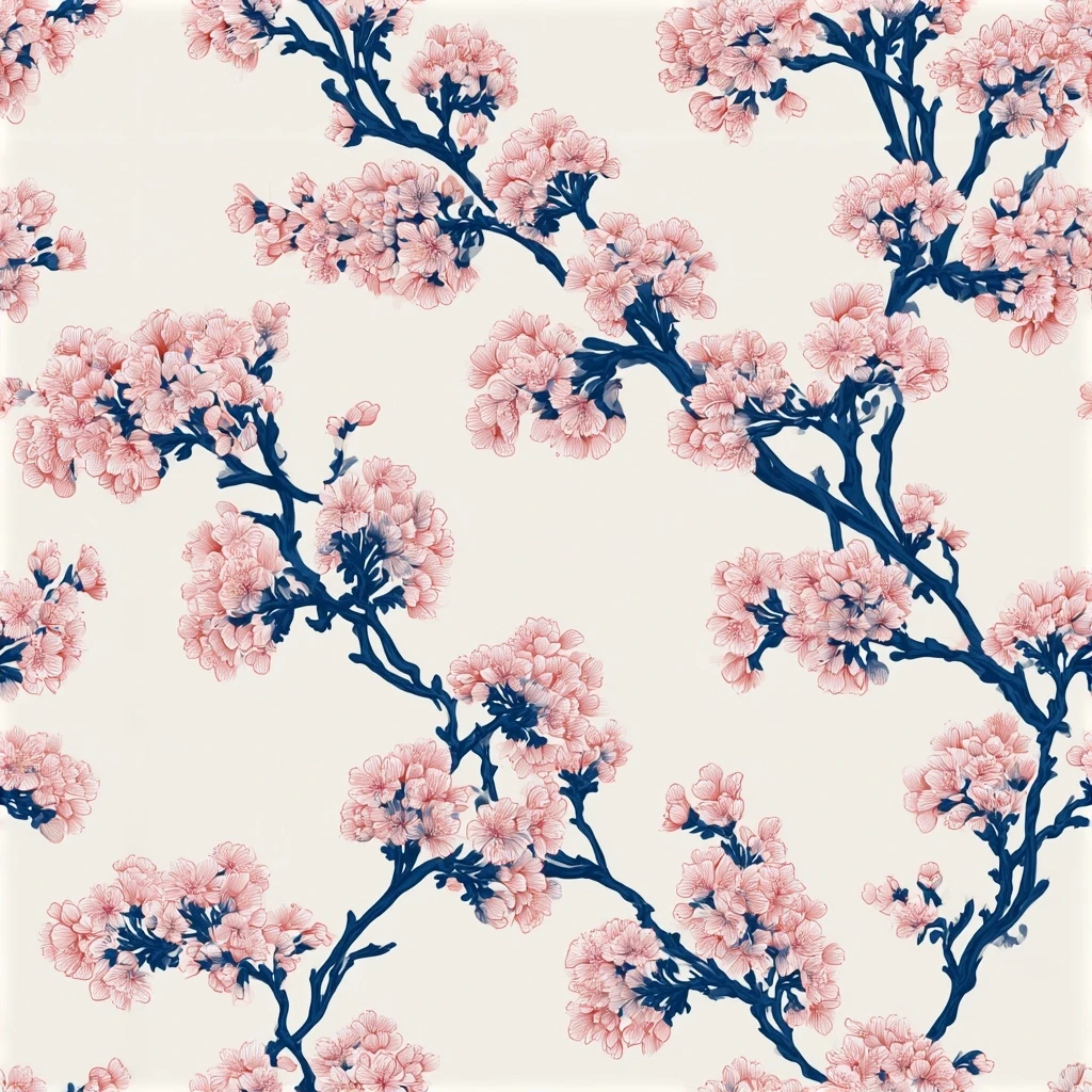 Japanese Sakura Cherry Blossom Seamless Pattern