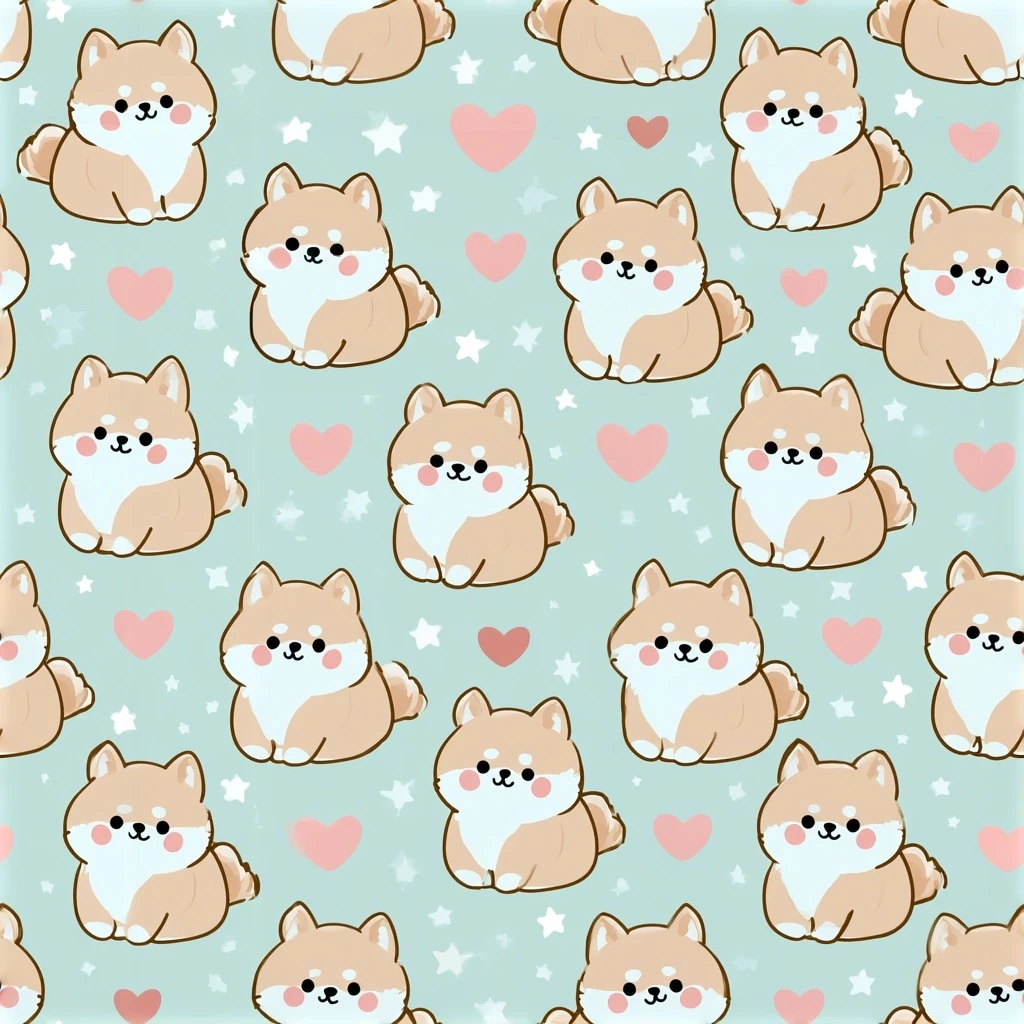 Kawaii Shiba Inu Seamless Pattern