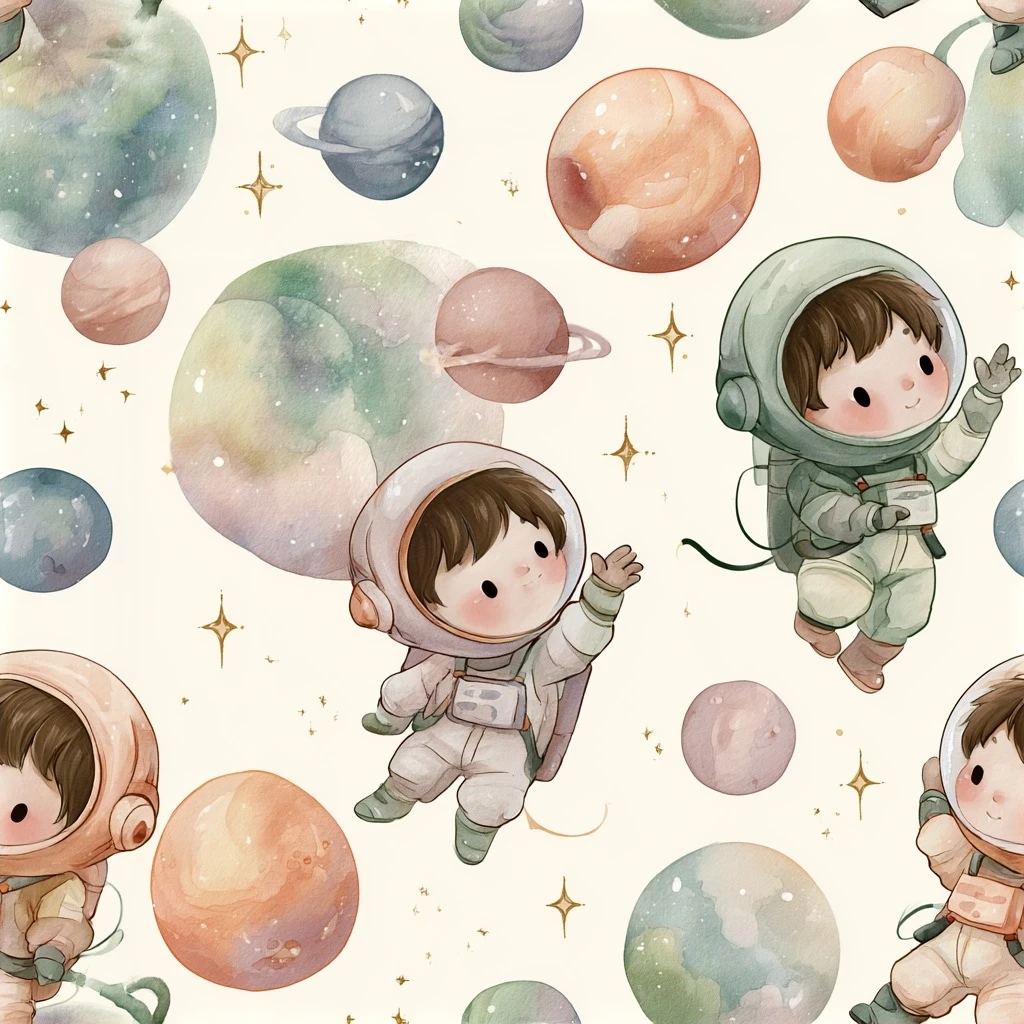 Little Space Astronaut Seamless Pattern