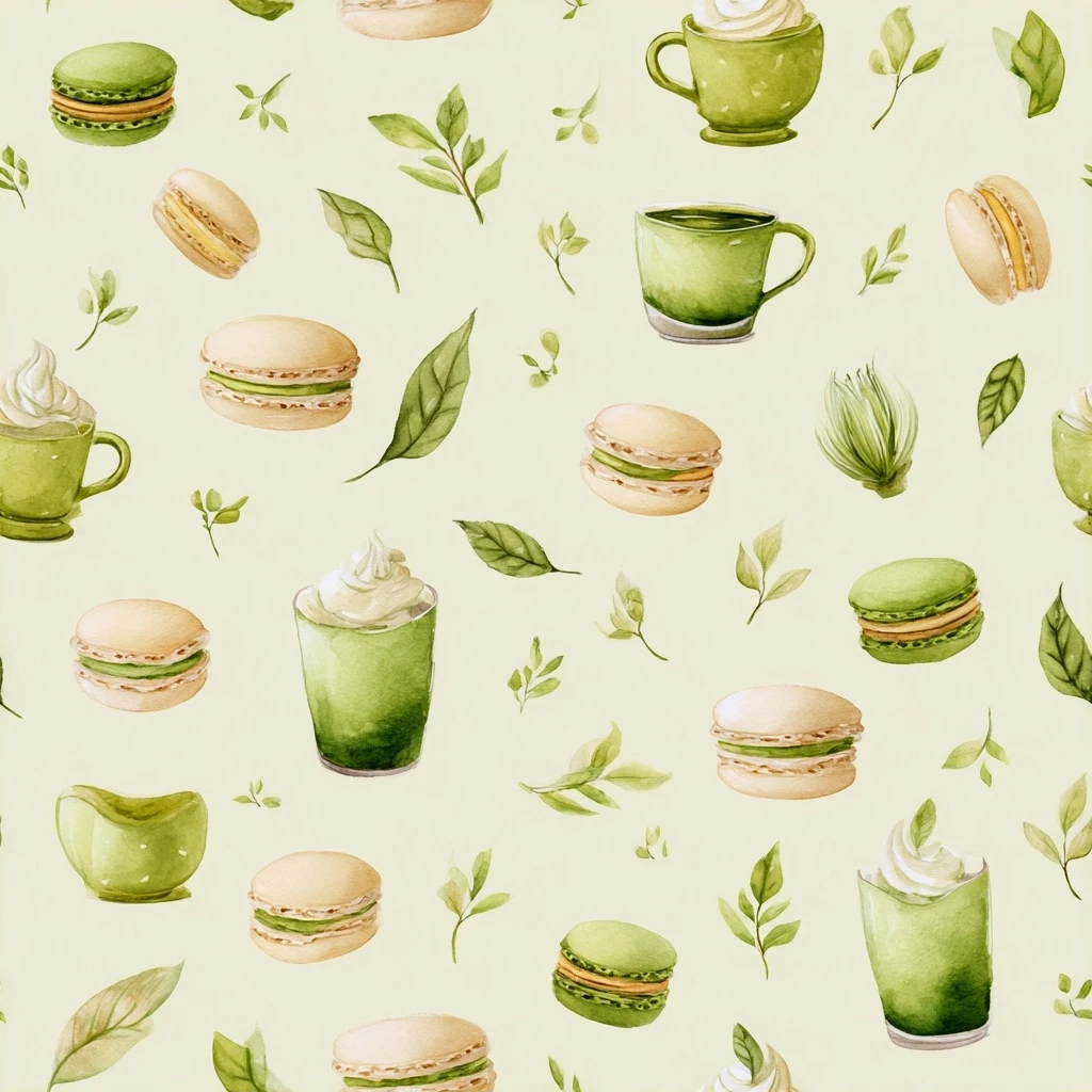 Matcha Green Tea Dessert Seamless Pattern