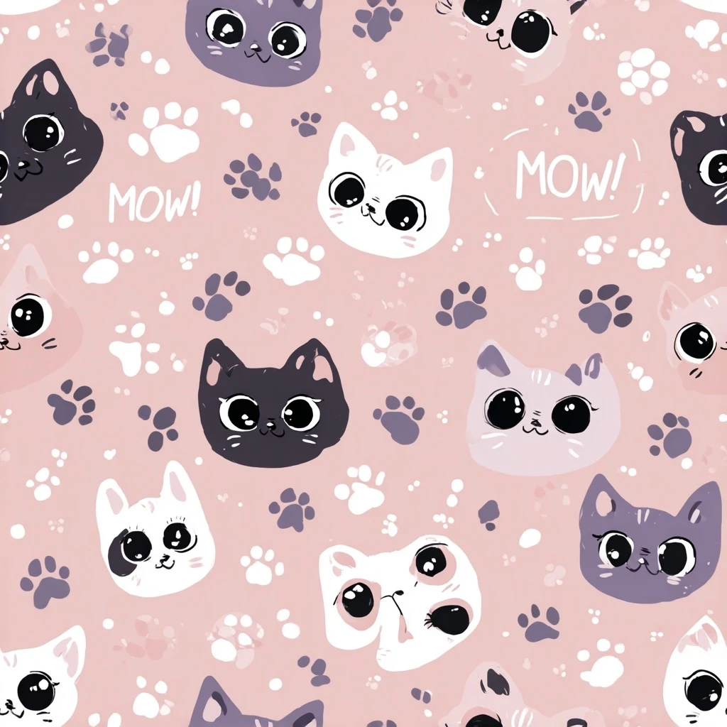 Meow Cat Pattern Kawaii Seamless Pattern