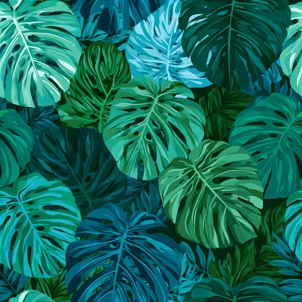 Monstera Deliciosa Leaf Seamless Pattern