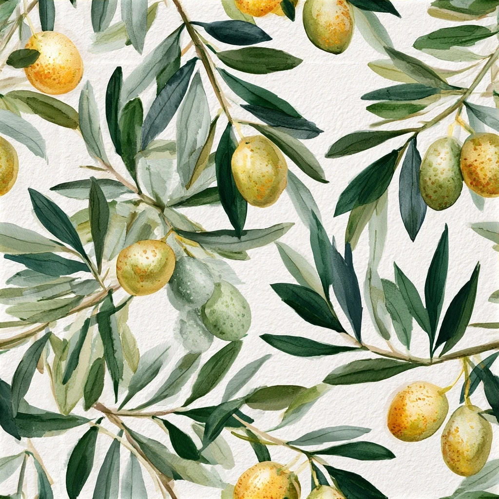 Olive Branch Mediterranean Seamless Pattern