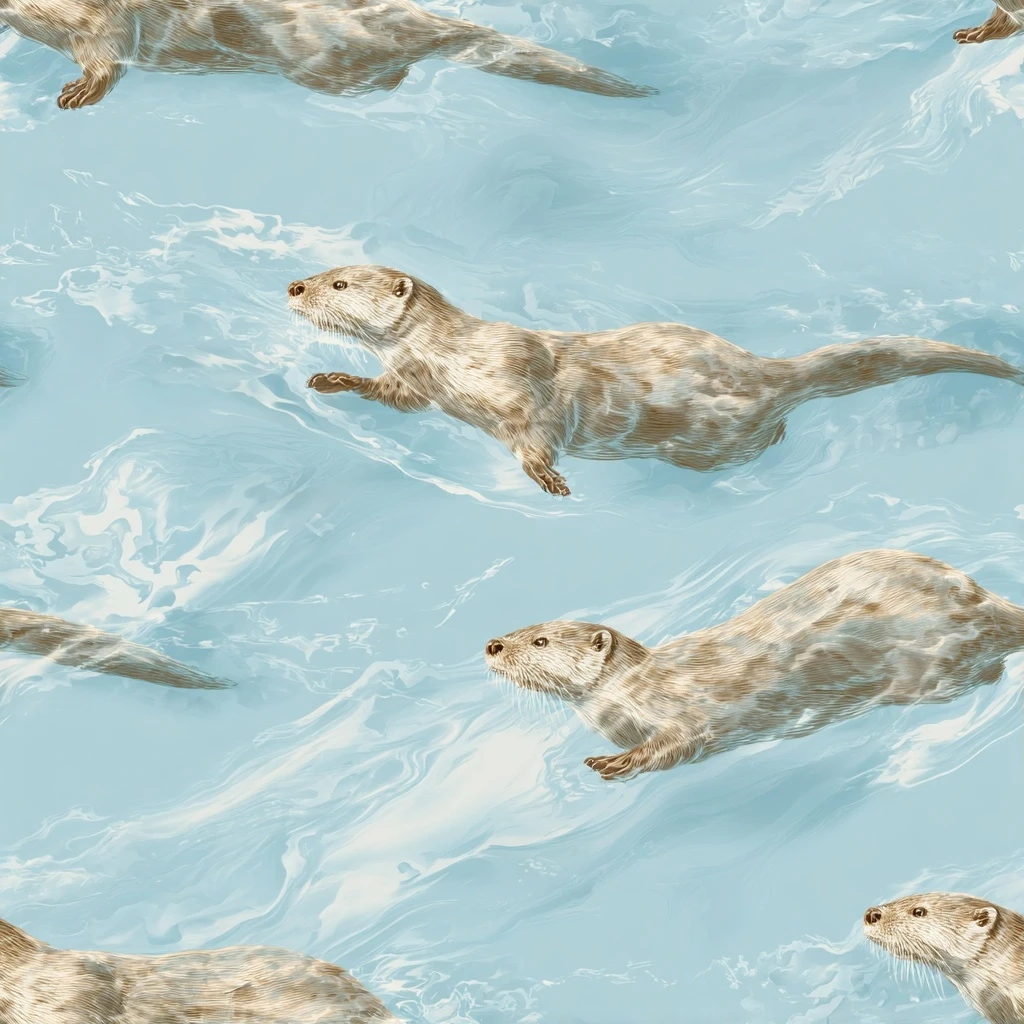 Otter Swimming Water Seamless Pattern