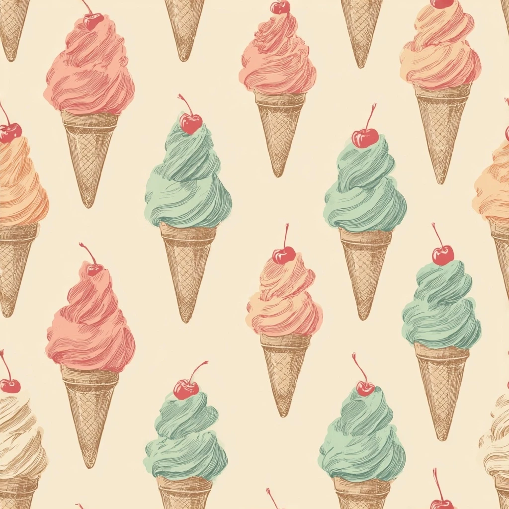 Retro Ice Cream Cone Seamless Pattern