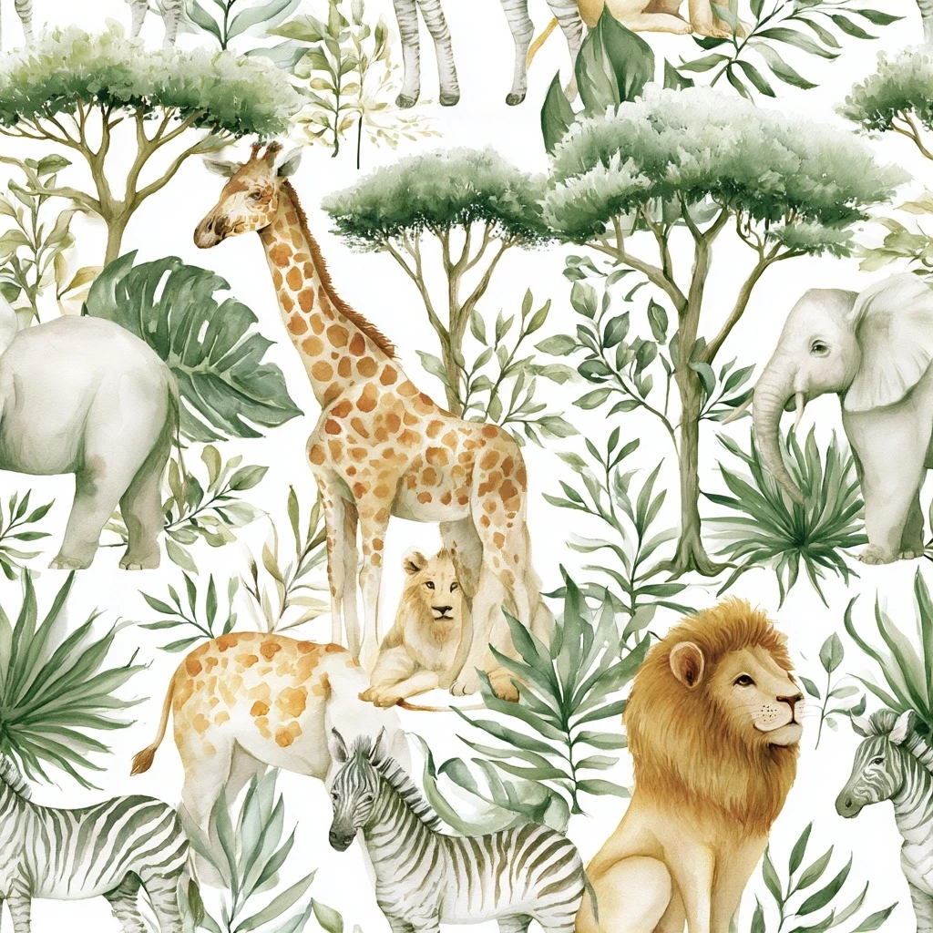 Safari Jungle Animals Seamless Pattern