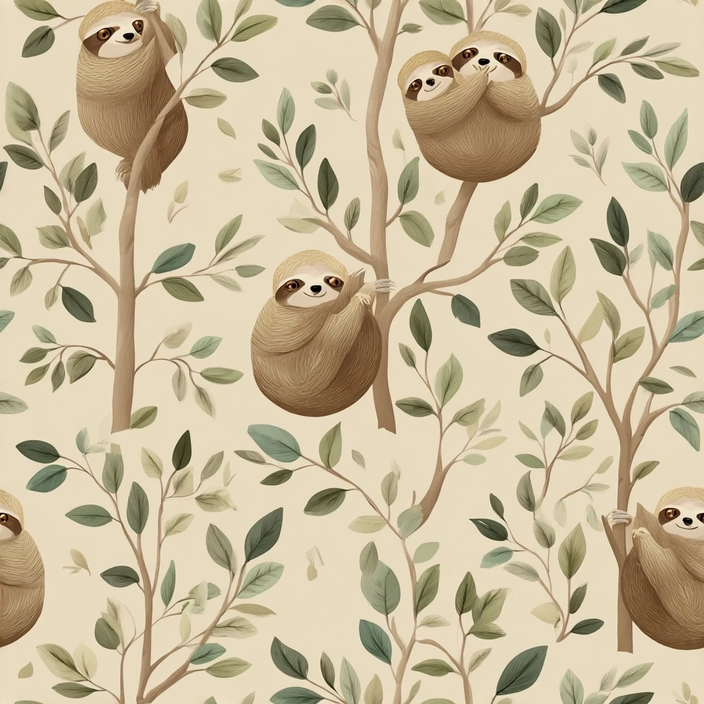 Sloth Hanging Tree Seamless Pattern