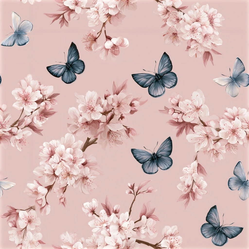Spring Blossom Butterfly Seamless Pattern
