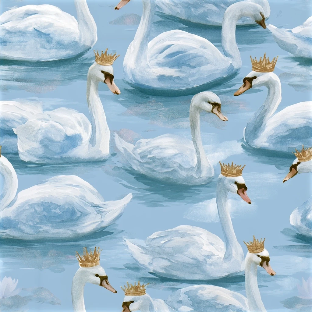 Swans and Princess Crown Seamless Pattern
