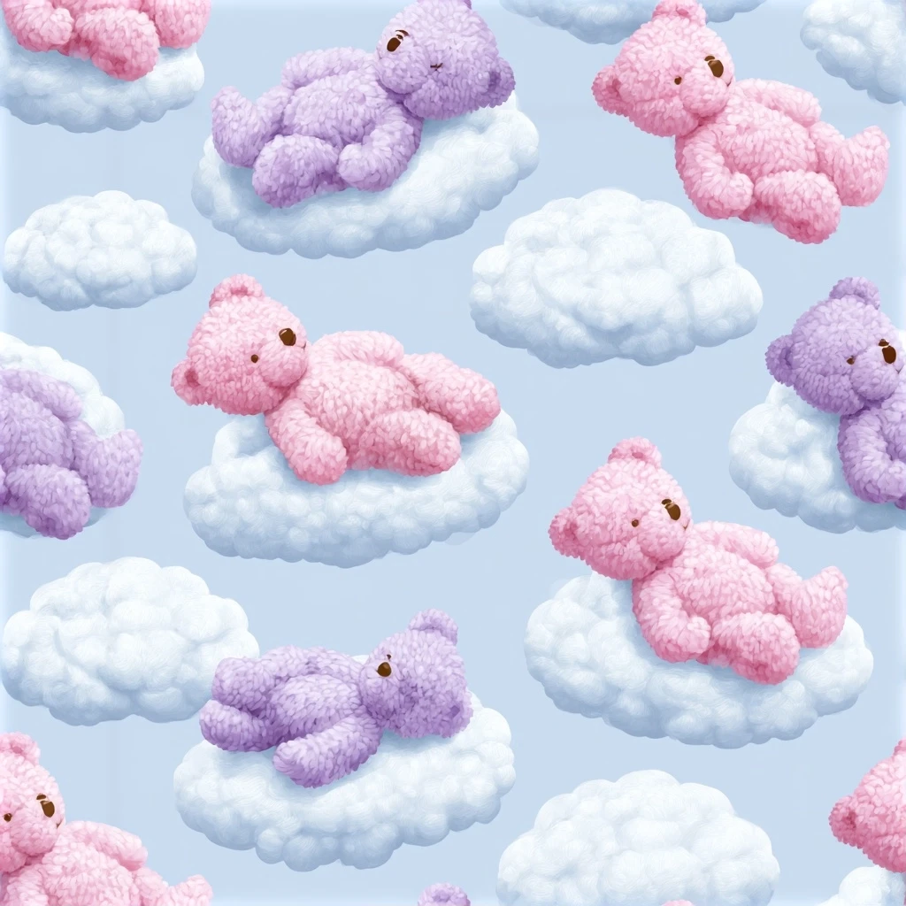 Teddy Bear Clouds Seamless Pattern
