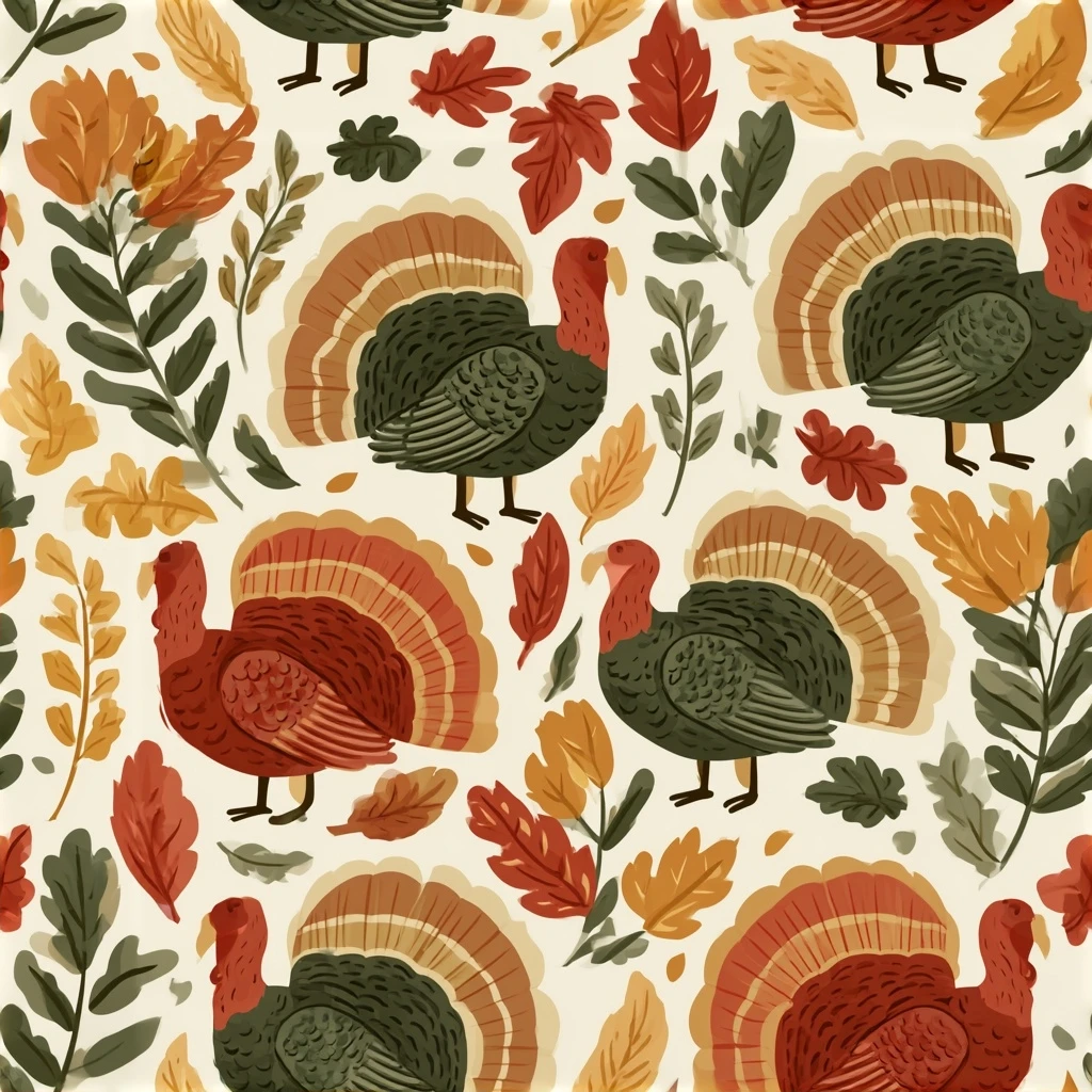 Thanksgiving Turkey Leaves Seamless Pattern