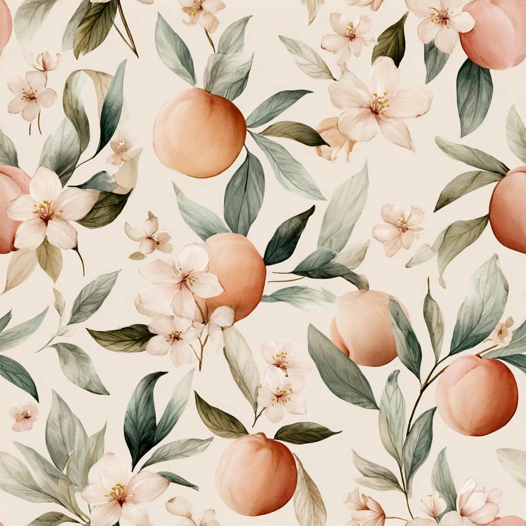 Watercolor Peach Summer Seamless Pattern