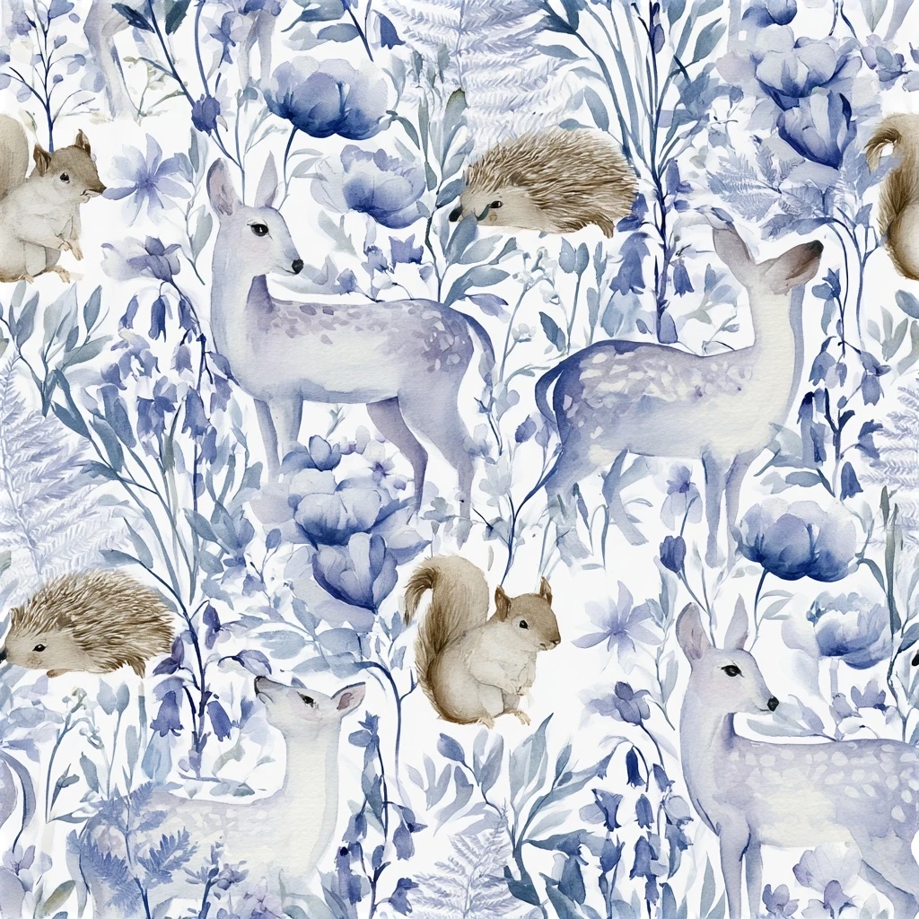 Watercolor Woodland Animals Seamless Pattern