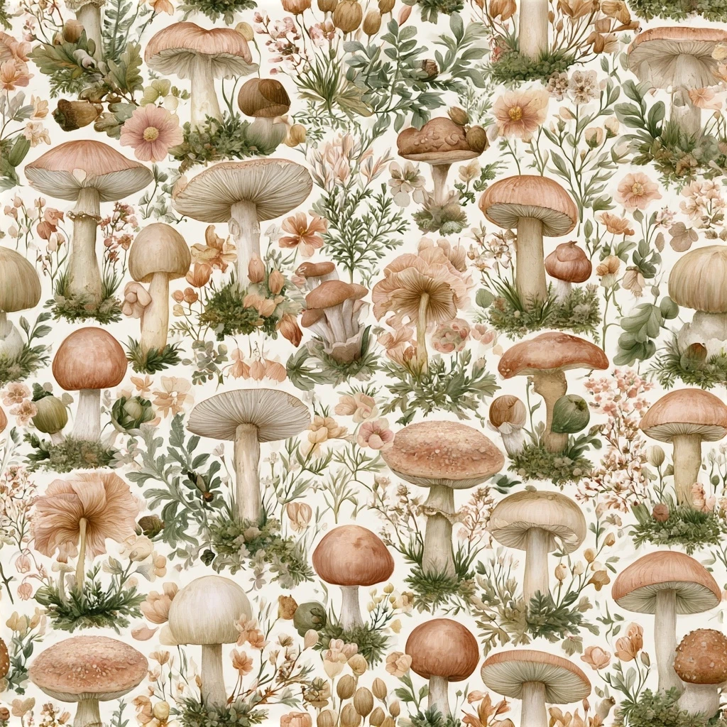 Woodland Mushrooms Seamless Pattern